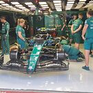 The Aston Martin F1 Team AMR23 in the pits